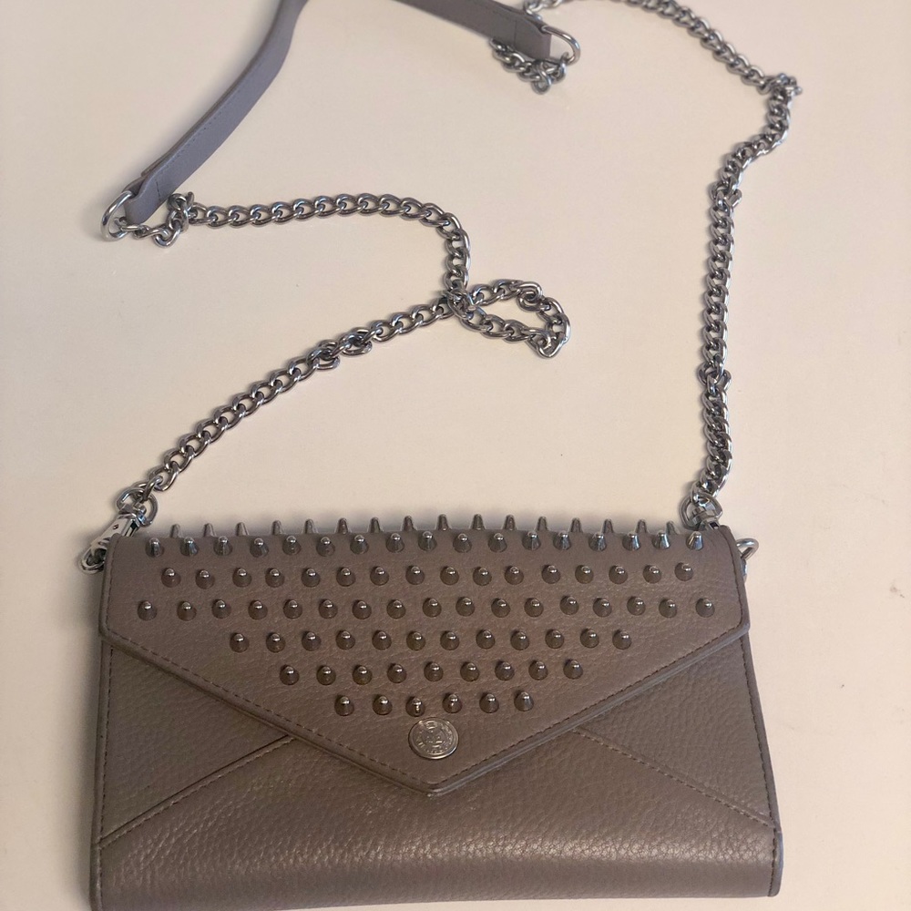 Rebecca Minkoff studded wallet on chain in grey